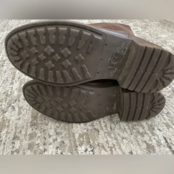 UGG Seldon Leather Boots Knee High Full Zip Brown Size 9 Althletic Calf - Picture 4 of 13